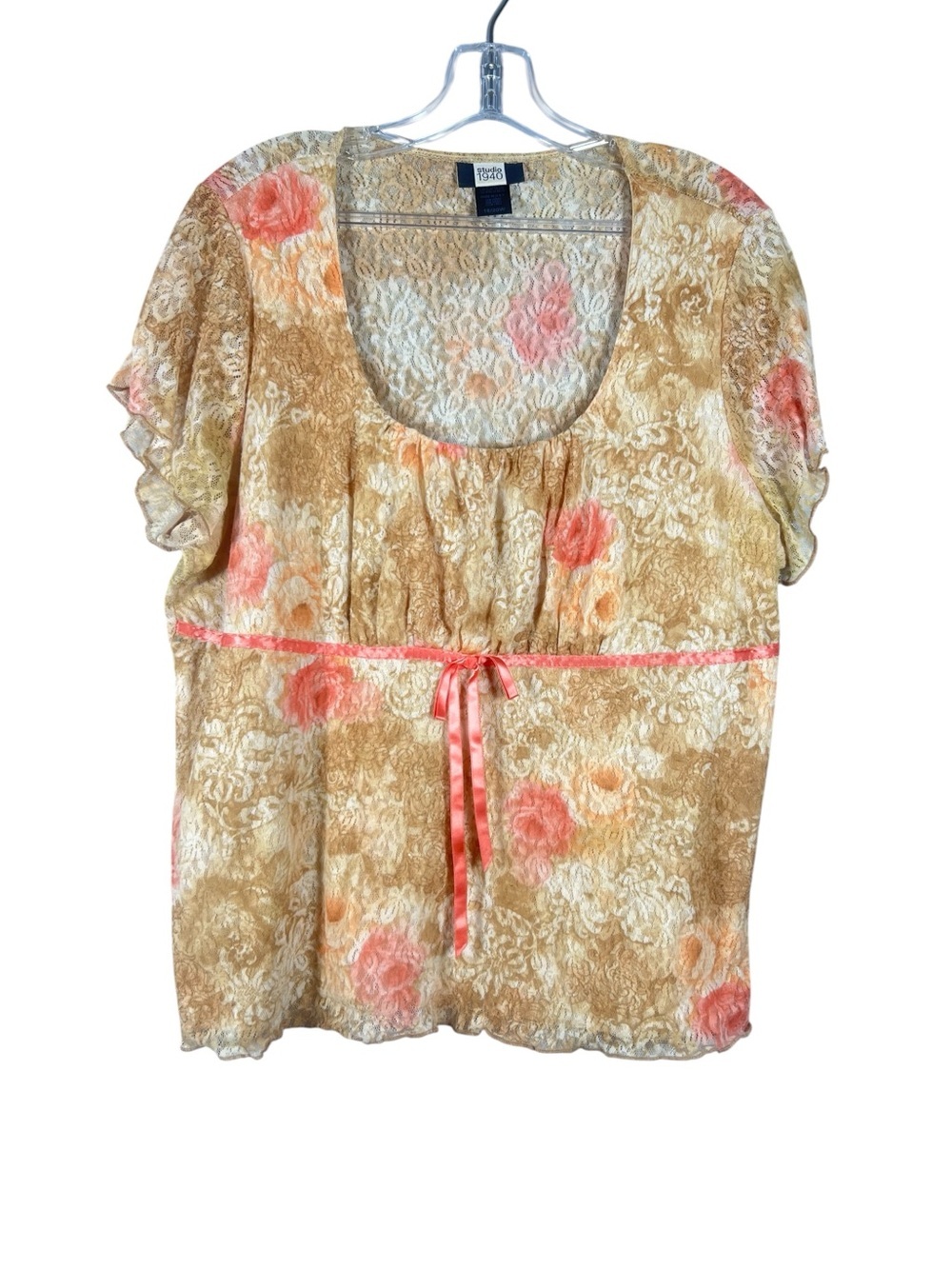 Studio 1940 Y2K Lace Floral Ribbon Babydoll Blouse Top 18/20W
